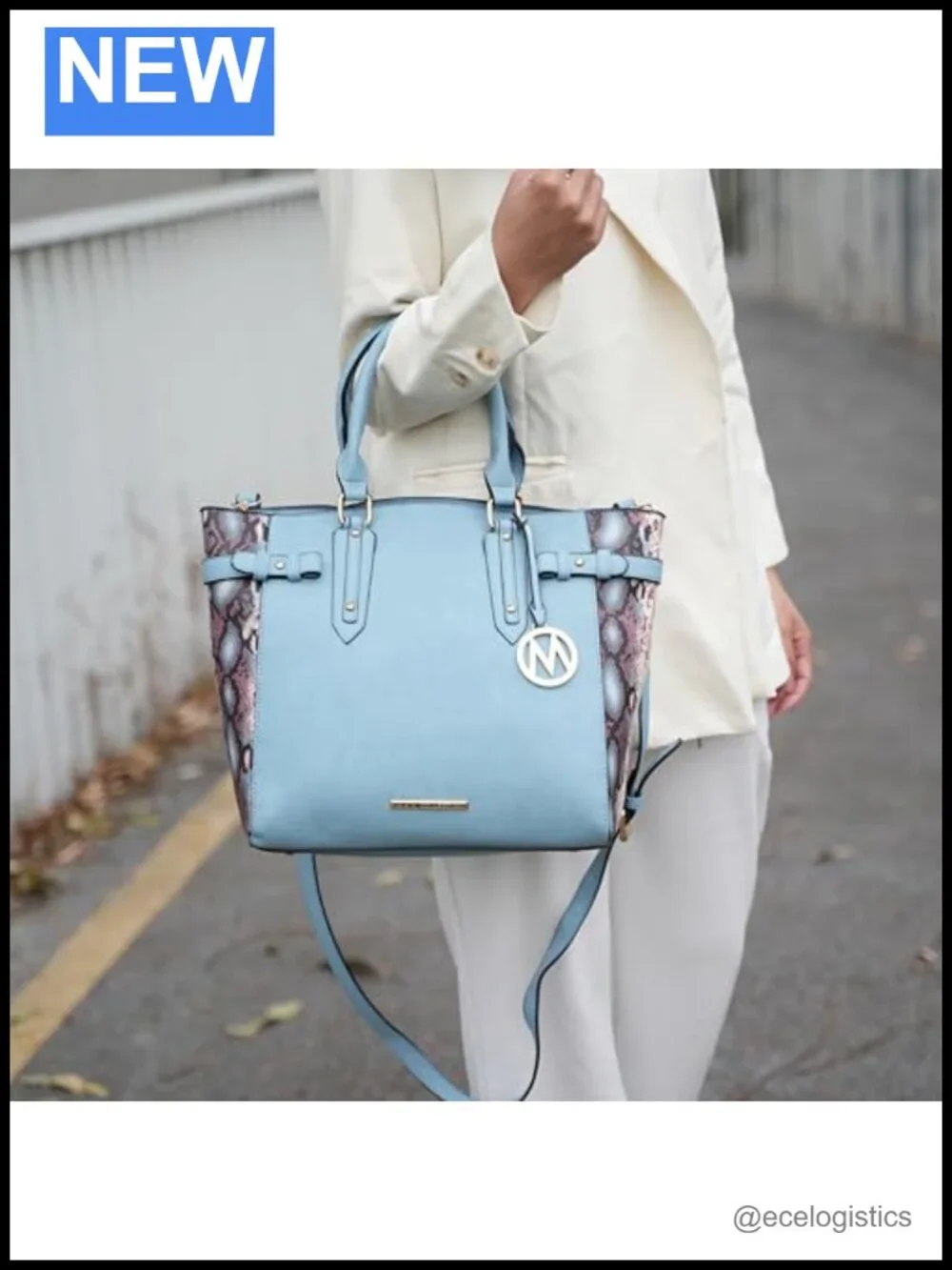 Vegan Leather Snake Embossed Tote Bag and Wristlet Set